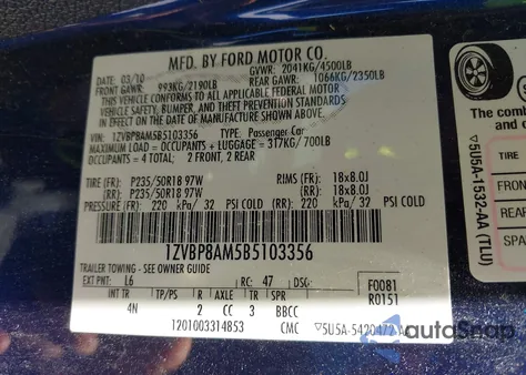 2011 Ford Mustang V6 Premium z USA, uszkodzony, nr VIN 1ZVBP8AM5B5103356